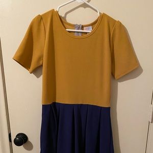 LuLaRoe mustard and blue Amelia pocket dress - L